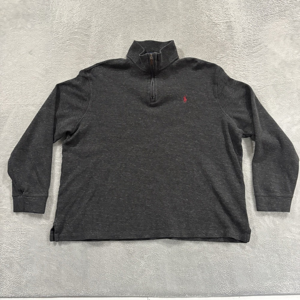 Polo Ralph Lauren Quarter Zip Sweater Men's XL Estate Rib Pullover Cotton Gray
